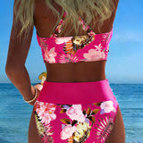 Bikini avec motif floral contrastant et fente