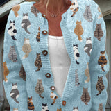 Graziella™ | Cardigan avec Imprimé de Chats et Coupe Confortable