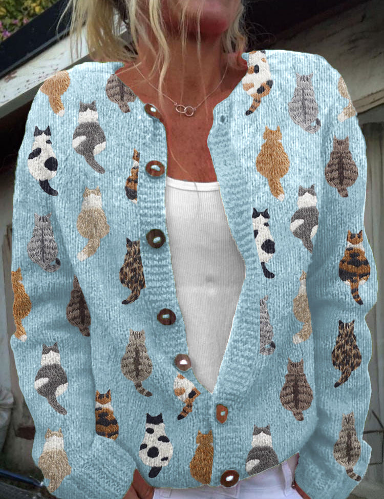 Graziella™ | Cardigan avec Imprimé de Chats et Coupe Confortable