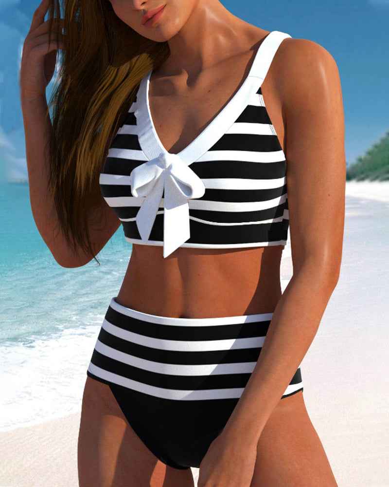 Laluna® | Bikini Rayé Taille Haute