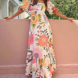 Ivy | Robe Maxi à Imprimé Floral avec Décolleté Carré pour les Vacances