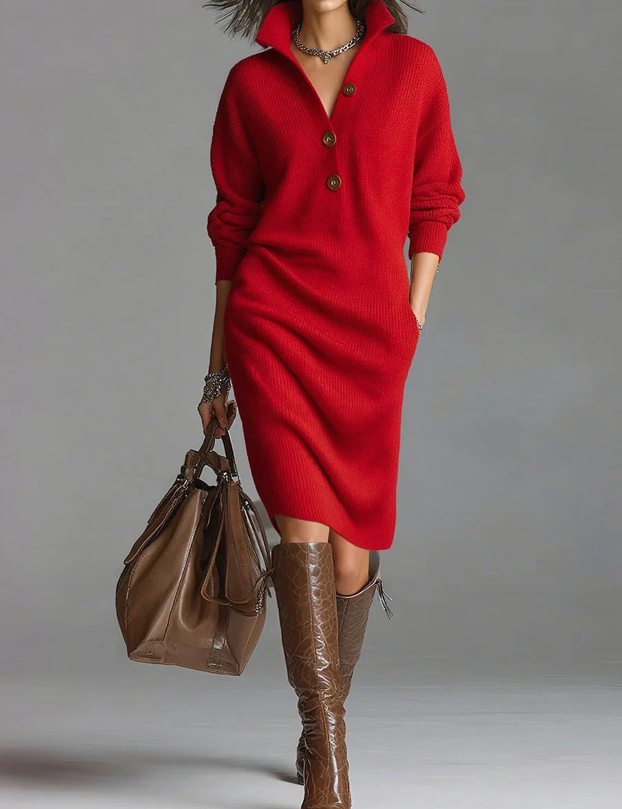 Nadia™ | Robe midi en tricot avec des boutons