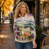 Lidia™ | Cardigan zippé en paysage avec chardon écossais