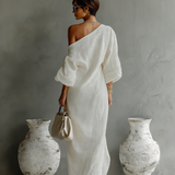 Robe en lin ivoire sans épaules