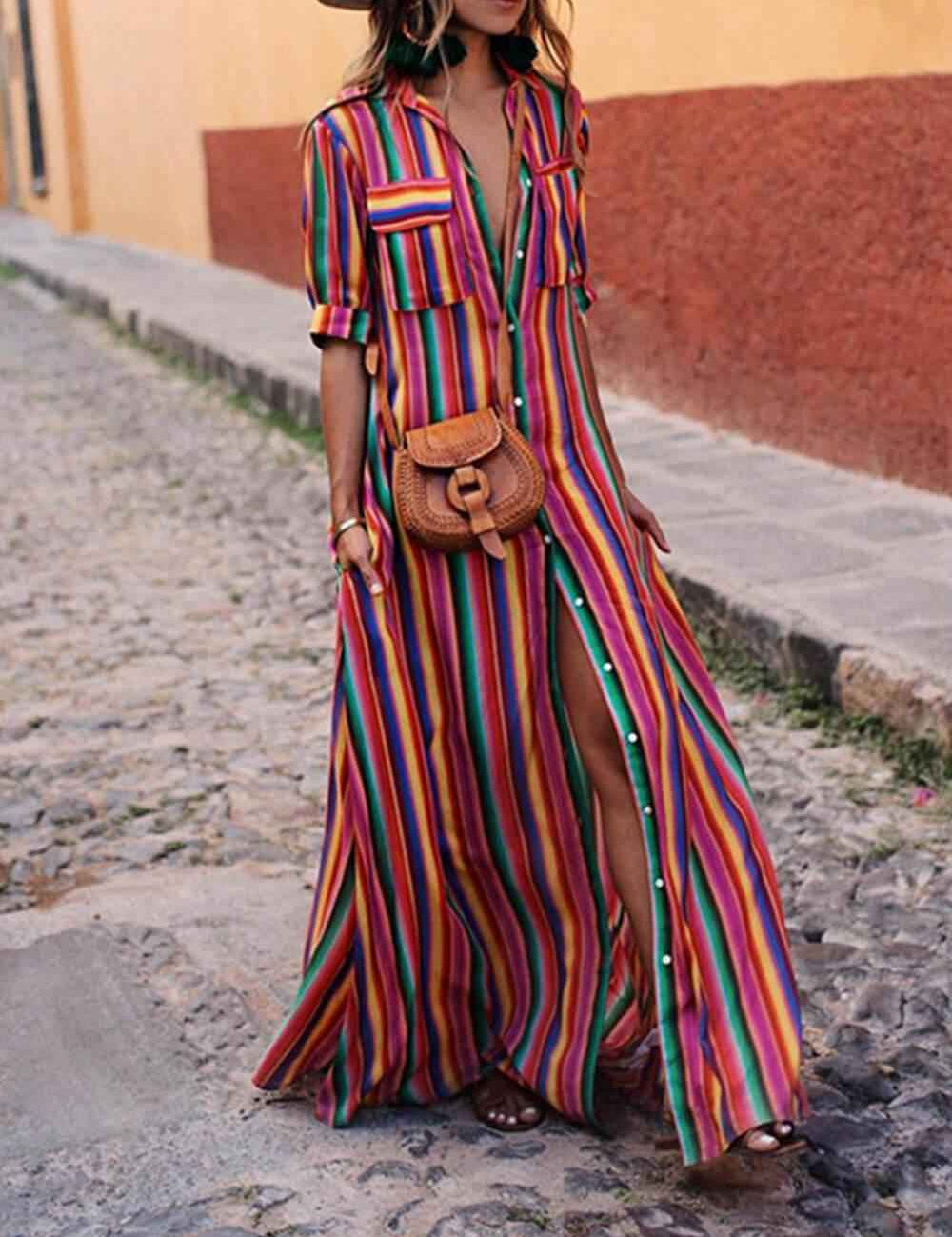 Nancy | Robe maxi à rayures estivales décontractée