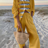Mae | Chemise Oversize Complète avec Imprimé Océan de Style Insulaire et Pantalons avec Poches Élastiques