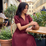 Théodora | Robe midi à taille plissée et rayures