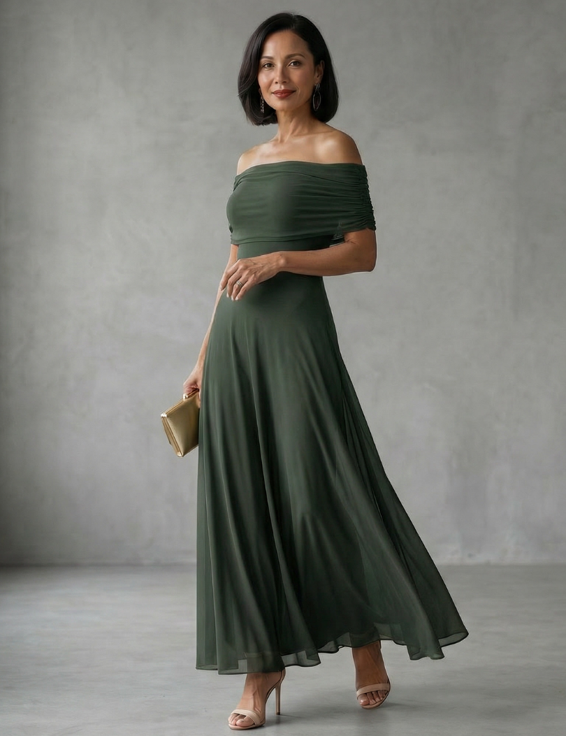Juin | Robe Midi Drapée à Epaule Dénudée