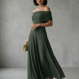 Juin | Robe Midi Drapée à Epaule Dénudée