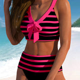 Laluna® | Bikini Rayé Taille Haute