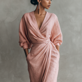 Robe Maxi en Lin Rose Décolleté en V