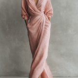 Robe Maxi en Lin Rose Décolleté en V