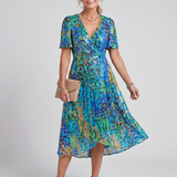Mirabel | Robe midi à manches volantées et taille froncée avec imprimé floral