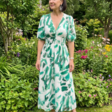 Candlia | Robe Midi à Manches Bouffantes et Imprimé Abstrait
