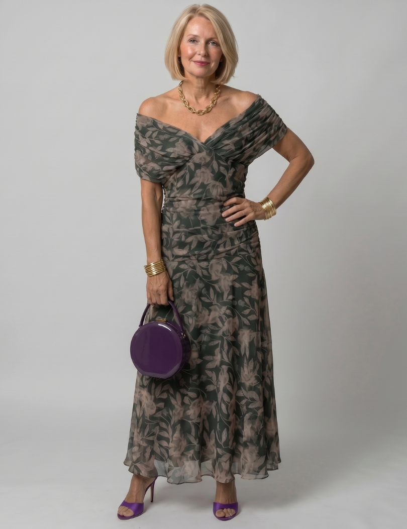 Calen | Robe Midi Décontractée à Épaules Dénudées