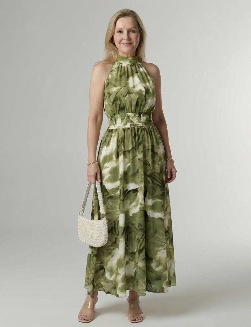 Sylin | Robe Midi à Encolure Halter Froncée