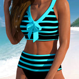 Laluna® | Bikini Rayé Taille Haute