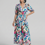 Candlia | Robe Midi à Manches Bouffantes et Imprimé Abstrait