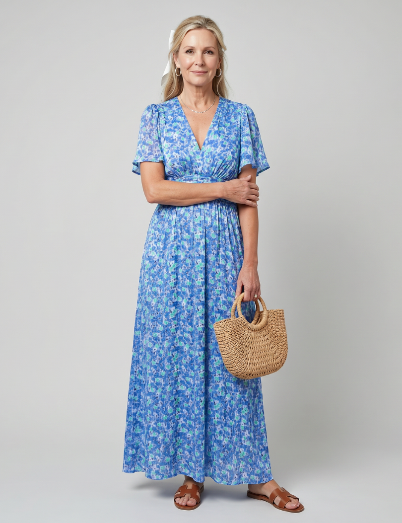 Juna | Robe midi à manches courtes avec imprimé floral délicat