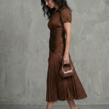 Théodora | Robe midi à taille plissée et rayures
