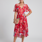 Mirabel | Robe midi à manches volantées et taille froncée avec imprimé floral