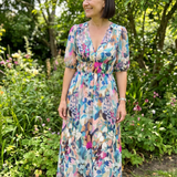 Candlia | Robe Midi à Manches Bouffantes et Imprimé Abstrait