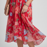 Mirabel | Robe midi à manches volantées et taille froncée avec imprimé floral