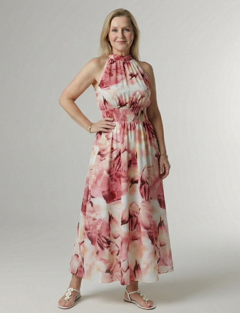 Sylin | Robe Midi à Encolure Halter Froncée
