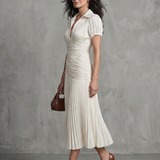 Théodora | Robe midi à taille plissée et rayures