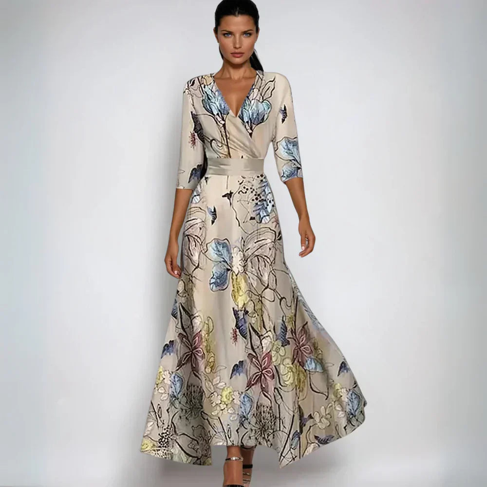 Ellis™ | Élégante robe maxi portefeuille avec imprimé artistique