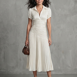 Théodora | Robe midi à taille plissée et rayures