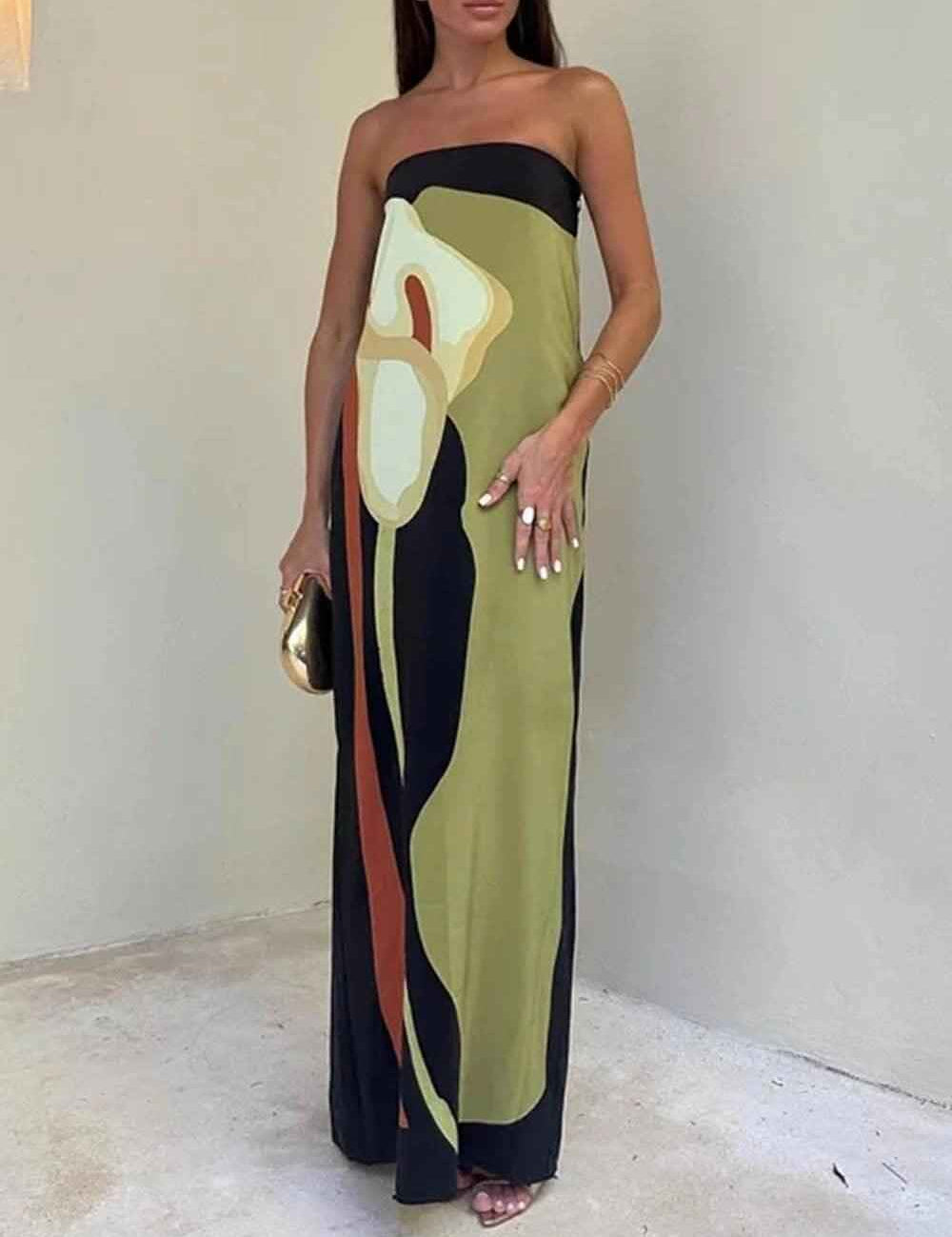 Joan | Robe de soirée maxi imprimée sans manches au style côtier