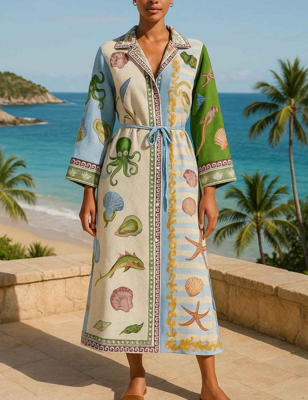 Sandra | Robe Chemise Midi Imprimée avec Ceinture