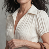Théodora | Robe midi à taille plissée et rayures