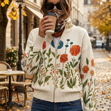 Angela™ | Cardigan Zippé avec Fleurs Sauvages