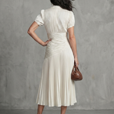 Théodora | Robe midi à taille plissée et rayures