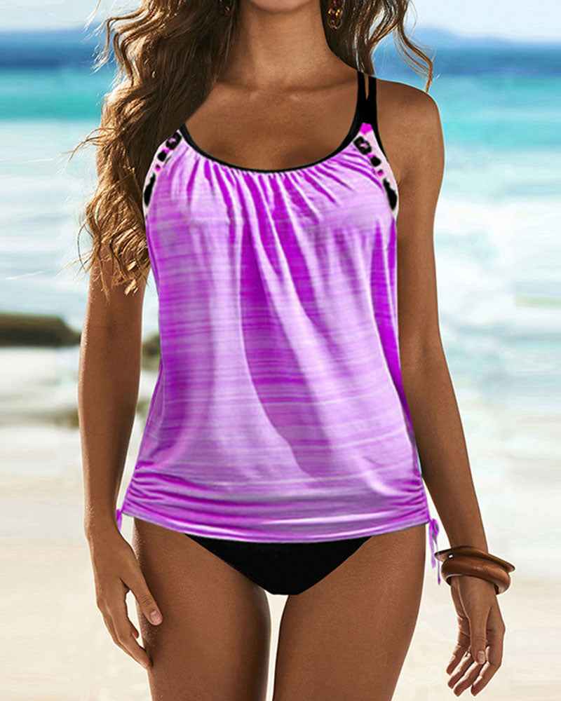 Augustus - Tankini uni avec motif léopard