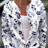 Franca™ | Cardigan en Tissu Tricoté avec Imprimé Vintage de Fleurs et d'Oiseaux