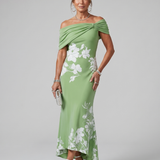 Cosma | Robe Midi à Encolure Drapée Off Shoulder
