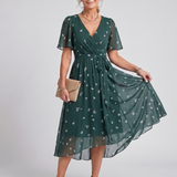 Mirabel | Robe midi à manches volantées et taille froncée avec imprimé floral