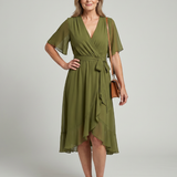 Keziah | Robe midi à manches courtes, drapé fluide