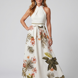 Prairie | Robe Maxi à Panneau Botanique avec Décolleté Halter Drapé