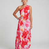 Taya | Robe Midi à Corsage Plissé à Une Épaule
