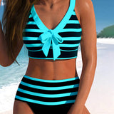 Laluna® | Bikini Rayé Taille Haute