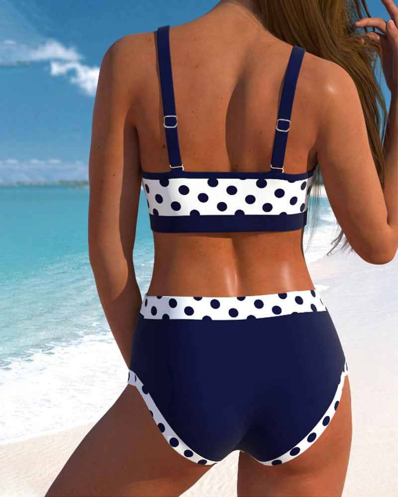 Liesbeth - Bikini à pois taille haute avec design patchwork
