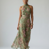 Mireille | Robe Midi à Col Halter Froncée