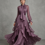 Demetria | Robe Maxi à Col Nœud et Volants