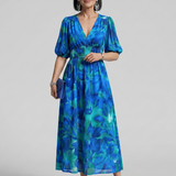 Candlia | Robe Midi à Manches Bouffantes et Imprimé Abstrait