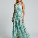 Portia | Robe Midi à Bretelles Plissée avec Motif Floral Doux
