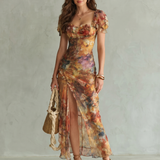 Ciel | Robe Midi Fendue à Manches Volantes